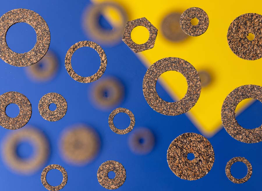 Bespoke cork washers and spacers manufactured in the UK