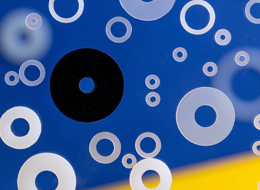 Precision punched and water jet cut Nylon washers and spacers