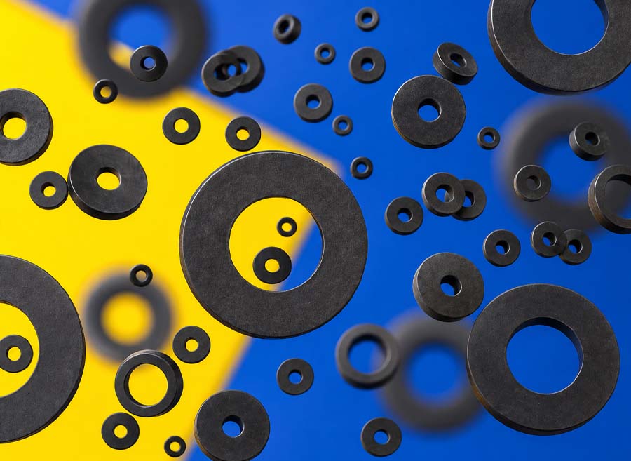 Precision punched and water jet cut rubber washers