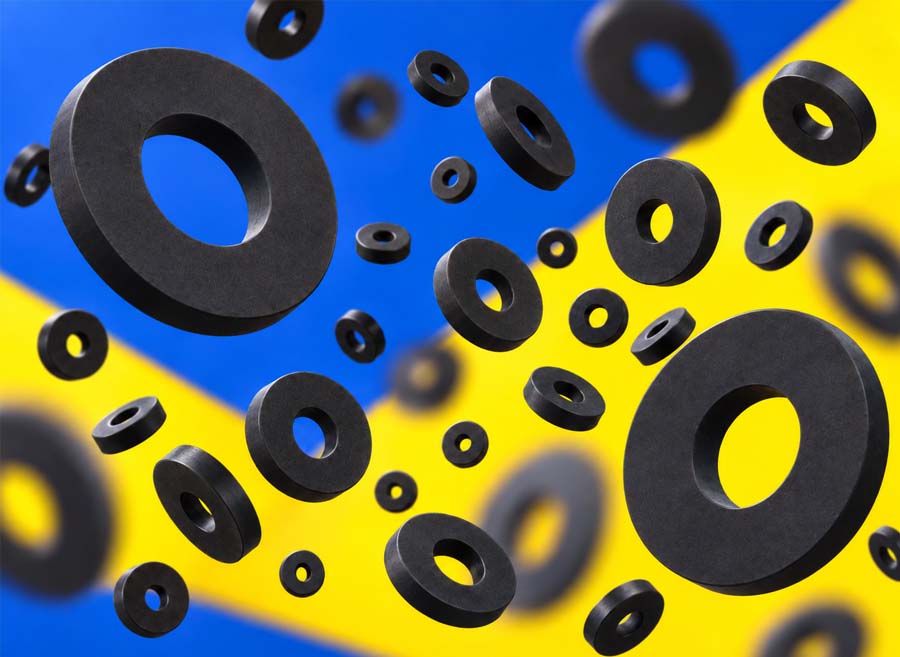Precision punched and water jet cut rubber washers